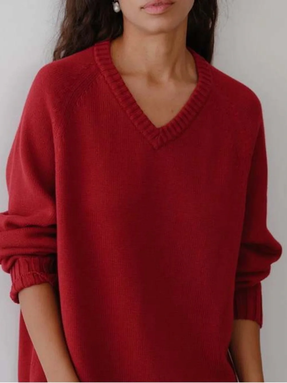 DONNI Cotton Cashmere V-Neck Sweater Rouge Red Size Large